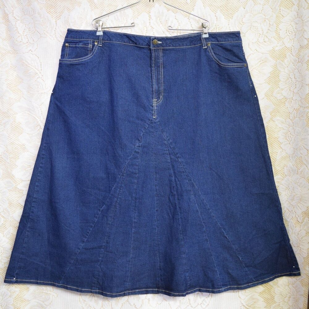 Jessica London Womens Plus Size 26 Denim Below Knee Skirt Cotton Blend Stretch
